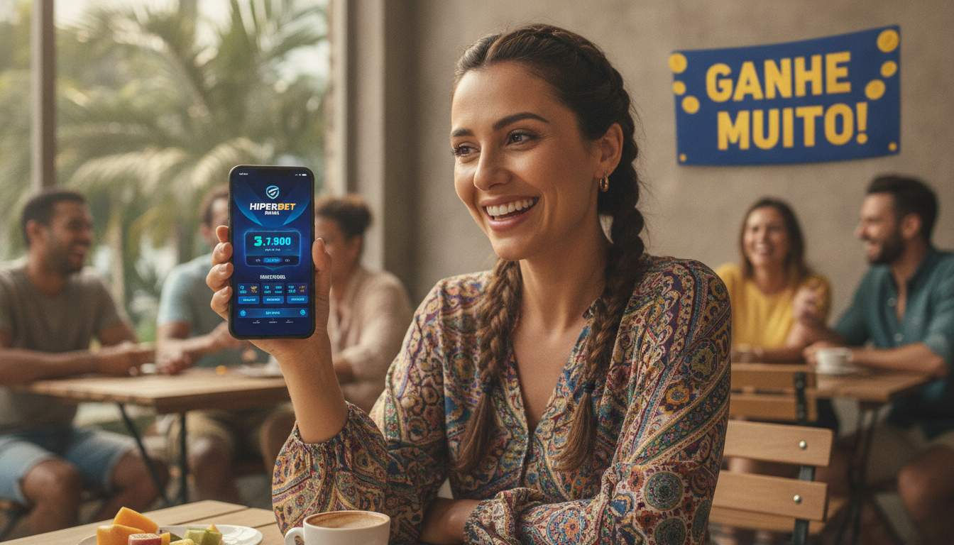 Apostas em Hiperbet Brasil Mulher brasileira usando um celular para fazer apostas